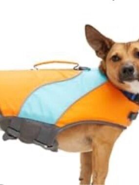 Adjustable petco Orange and Light Blue Dog Life Jacket with Rescue Handle Sz x-L